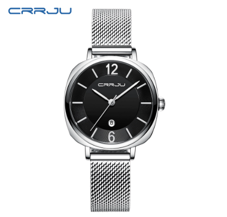 CRRJU Women's Watch Top Brand Multifunction Dial Fashion Sport Analog Quartz Stainless Steel Waterproof 2169 X  SILVER BLACK