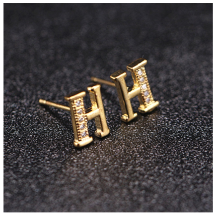 Ins Gold Plated Diamond Earrings Korean letter inlaid Zircon Earrings Fashion Earrings H