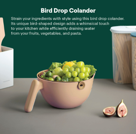 Famco Bird Drop Colander - Stylish Colander Design for Efficient Straining, Washing & Draining Food