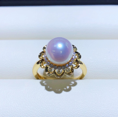 18K gold plated flower ring with zircon freshwater pearl ring