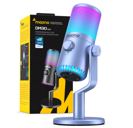 Maono DM30 USB Microphone RGB Gaming Microphone Computer Mic USB Gaming Mic with Mic Gain and RGB Lighting for