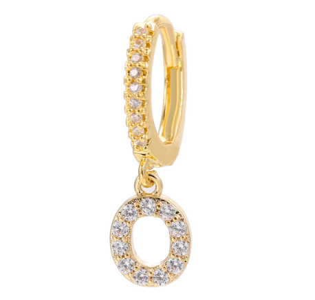 Letter Hoop Earrings Alphabet Zirconia Earings 14K Gold Ear Stud O