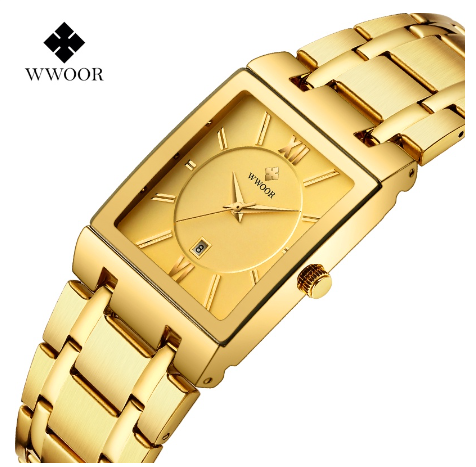 Wwoor Men Watches Waterproof Quartz Gold Watch Stainless Steel Strap Wristwatch Business 8858 001