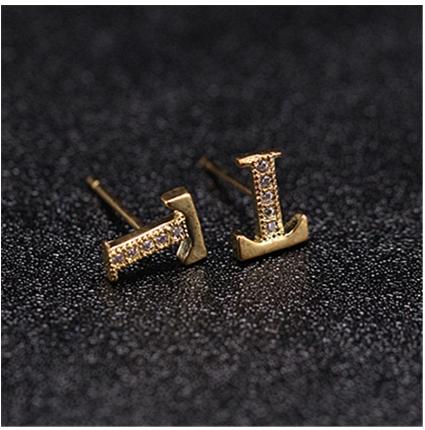 Ins Gold Plated Diamond Earrings Korean letter inlaid Zircon Earrings Fashion Earrings T