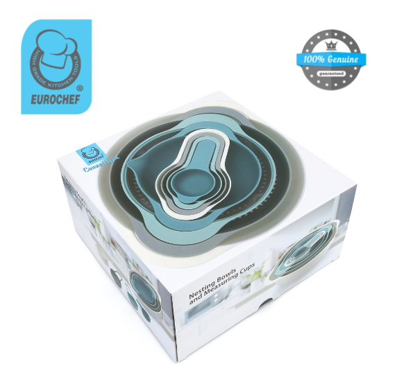 Eurochef 8pc Mixing Bowl Stackable with Colander, Sifter, Bowl, 4 Pcs Measuring Spoons Gift D088