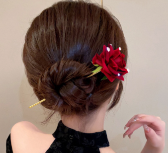 Korean Red Rose Flower Hair Stick Woman Romantic Festival Hairpin Elegant Hair Accessories