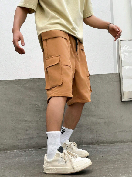 Manfinity Hypemode Men's Drawstring Waist Loose Fit Cargo Shorts With Pockets