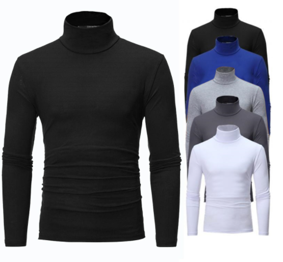 New Fashion Base Tee Shirt Men Slim Fit Knit High Neck Pullover Turtleneck Sweater Tops Shirt