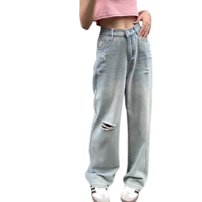 Lovito Women Casual Plain Washed Ripped Pocket Jeans L74ED009