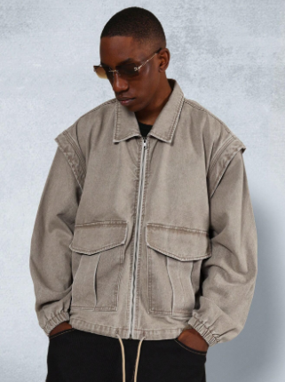 SUMWON Boxy Washed Utility Denim Jacket