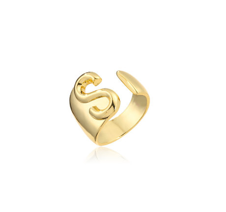 New Copper Plated Gold 26 A-Z Letter Opening Adjustable Ring Women's Initial Name Gold Jewelry Commemorative Couple Gift S