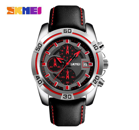 Skmei 9156 Watch for Men Fashion Sports Quartz Clock Soft Real Leather Chronograph Waterproof Wristwatches M4