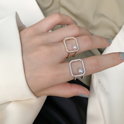 Freshwater Pearl Ring Geometric Opening Ring