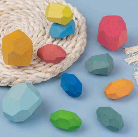 20pcs Wooden Rocks Wood Balancing Stones Stacked Baby Building Block Montessori Toys