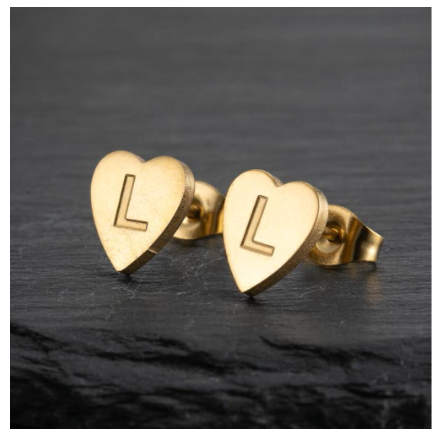 Stainless Steel Cute Small Tiny Heart Initial English Letter Stud Earrings For Women Gold Color Alphabet Jewelry Birthday Gift L