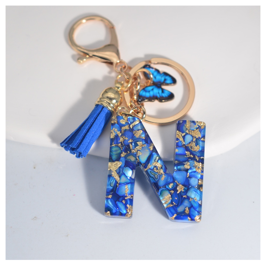 Fashion Butterfly 26 Initials Keychain Exquisite Blue Stone Filled Letter Keyrings Exquisite Alphabet Pendant Bag Ornament Gifts N