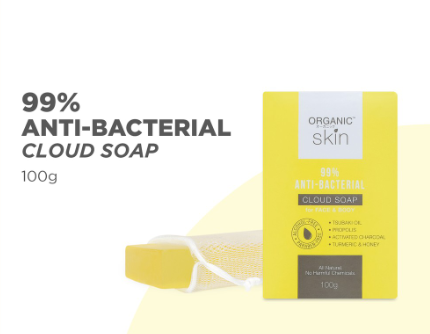 Organic Skin Japan 99% Antibacterial Cloud Soap for Face and Body with Charcoal and Honey (100g)
