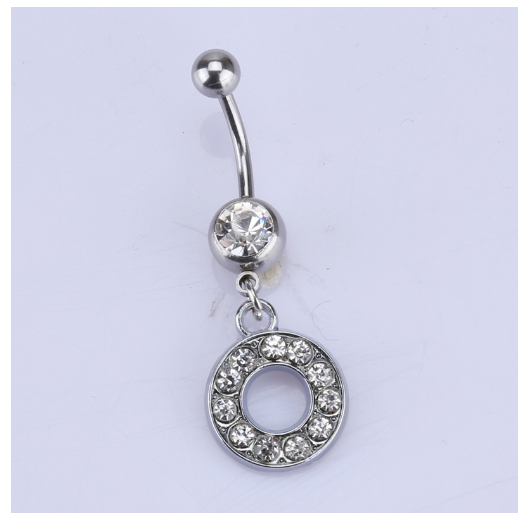 26 Letter A To Z Style Charm Stainless Steel Body Piercing JewelryCrystal Rhinestone Navel Belly Button Ring O