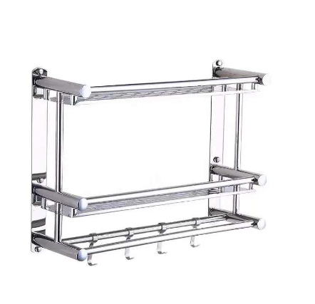 Stainless Steel 2-Layer Bath Towel Rack Bathroom Shelf