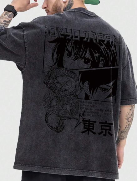 ROMWE Anime Men'S Vintage Chopped Snowflake Pattern Round Neck Short Sleeve T-Shirt, Suitable For Spring And Summer