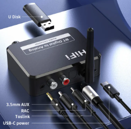 DAC Bluetooth 5.1 Receiver Digital Optical Fiber Analog Audio Converter 3.5mm AUX RCA L/R U-Disk Stereo Multi-Function Adadpter