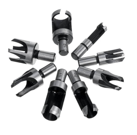 Plextone 8Pcs Wood Plug Hole Cutter Set Dowel Maker Cutting Tools 10mm Shank Drill Bit Woodworking