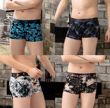 Mens Boxer Briefs Breathable Underwear Fly Boxers Briefs Cute Cartoon Print Youth Short Underpants