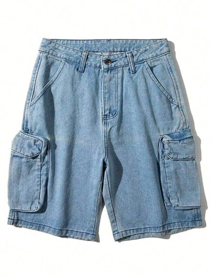 Manfinity EMRG Men's Washed Cargo Denim Shorts Baggy Plain Sky Blue Urban