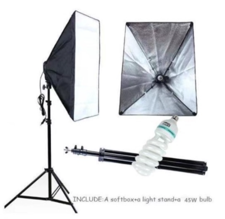 Photography Lightning Kit 50*70cm Soft box Umbrella 2m Light Stand Socket Studio Light Lamp Bulb