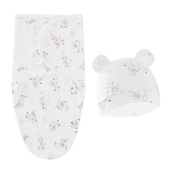 Cotton Newborn Sleeping Bag Baby Swaddle Blanket Pack Hat Adjustable Baby Set Newborn Sleeping Bag Plain Blanket D14