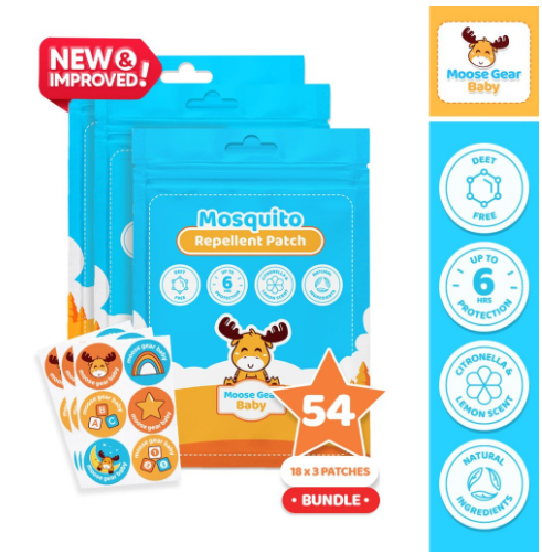 Moose Gear Baby Mosquito Repellent Patch 54pcs (3PACKS) Citronella & Lemon Scent (NEW & IMPROVED)