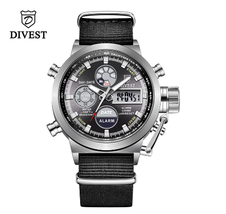 DIVEST Men's Watches Top Brand Fashion Casual Chrono Business Quartz Digital Men Watch Waterproof Luminous 9013 SILVER BLACK