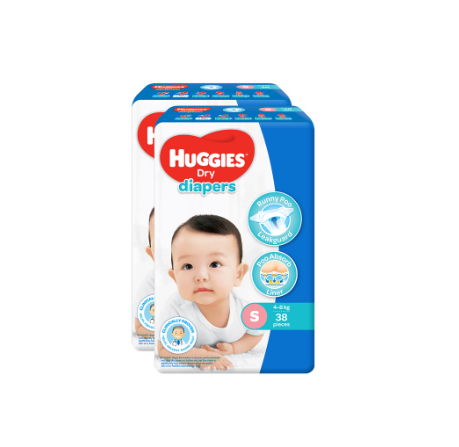 Huggies Dry Diapers Small 38pcs x 2 Packs 76pcs