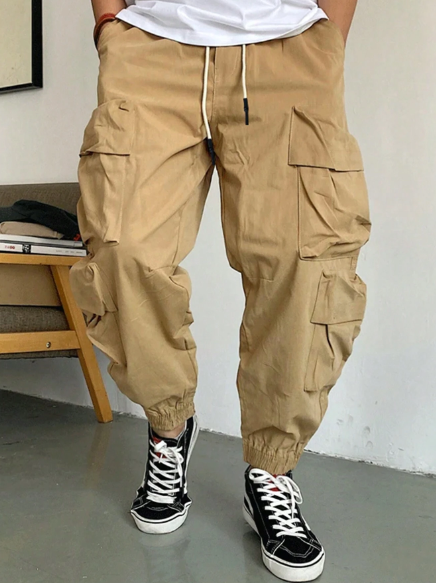 Manfinity EMRG Men's Casual Solid Color Drawstring Waist Jogger Cargo Pants