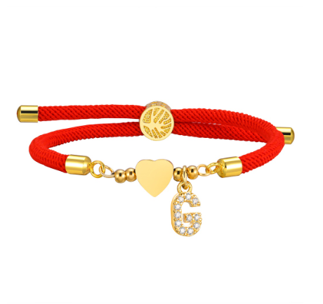 Vnox Zircon Cubic A-Z Initial Letter Women Bracelet Tree of Life Adjustable Red Rope Bracelet for Women Jewelry Gift G