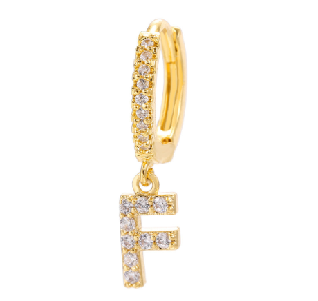 Letter Hoop Earrings Alphabet Zirconia Earings 14K Gold Ear Stud E