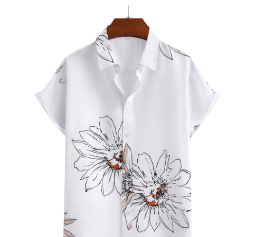 Summer 2021 New Men's Trend Short-sleeved Floral Shirt Ink Printing Retro Casual Non-iron Top Handsome Men's Clothing Stripe Shirt Men