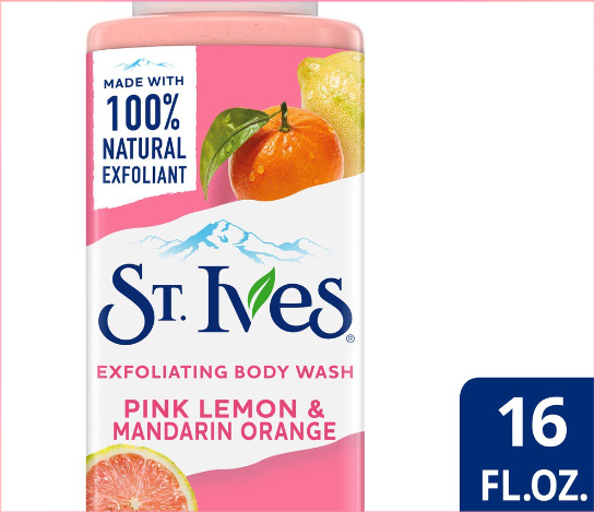 St. Ives Pink Lemon and Mandarin Orange Exfoliating Body Wash Made with 100% Natural Exfoliants 16OZ