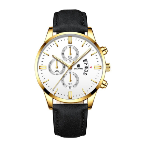 SHAARMS Men Business Leather Strap Quartz Wrist Watch with Date Calendar M7