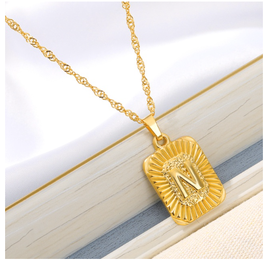 Maxzone Initial A-Z Letter Necklaces Unisex Charm Luster Gold Medal Capital Letter Necklace Pendant For Women Men Jewelry Gift N