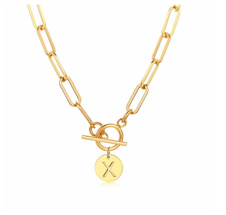 Vnox Women Stainless Steel Gold Plated Initial Pendant Necklace with Paperclip Necklace X