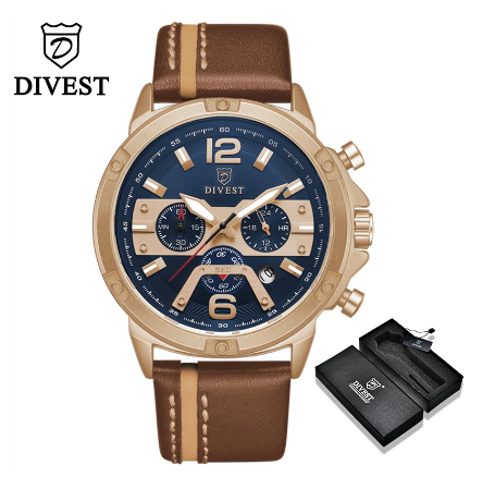 DIVEST Watch Men Fashion Quartz Leather Chrono Business Luminous Creative Original Waterproof Men's Watches 9035 M1