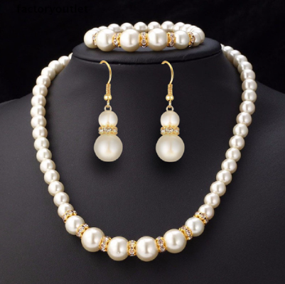 3in1 Set Elegant Simulated Pearl Bridal Wedding Jewelry