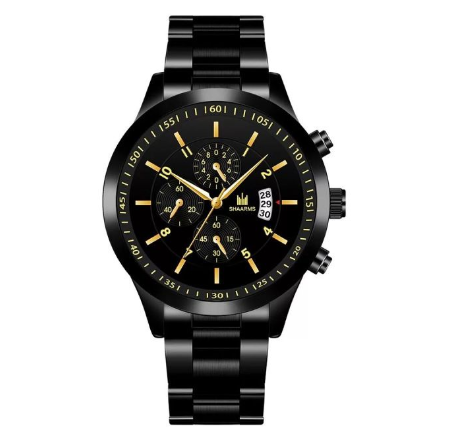 Luxury Business Men's Three-eye Calendar Analog Watch Stainless Steel Waterproof Men Quartz Wristwatches Relo Ng Kalalakihan BLACK GOLD