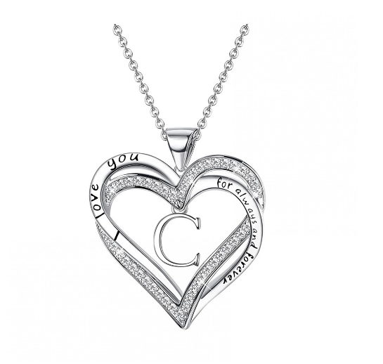 Clever Jewelry Letters Necklace A to Z Initial Heart Pendant Necklace Heart Necklace for Women Gift C