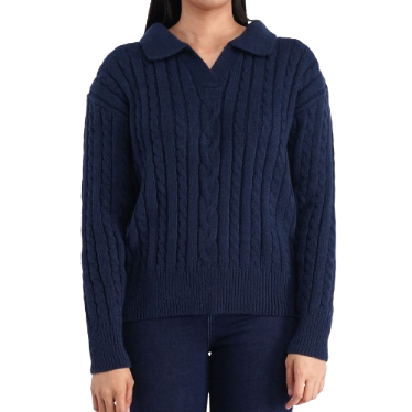 obson Japanese Ladies Basic Jacket Knitted Long sleeves Sweater for Women Regular Fit 121683 (Navy)