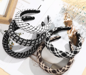 Korean Padded Plaid Headband Sponge Retro Wide Hair Band For Woman Hair Accessories