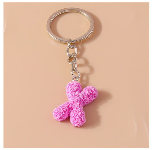 Fashion Rose 26 Letter Keychains Sweet Flower A-Z Alphabet Keyrings For Women Handbag Pendant Ornaments Jewelry Accessories X