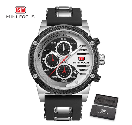 Mini Focus Watch Men Sports Waterproof Chronograph Analog Quartz Fashion Silicone SILVER BLACK