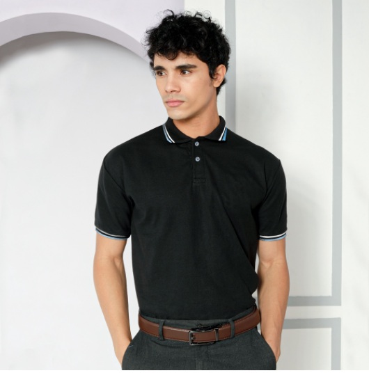 Organic Cotton Lined Polo Shirt For Men Honeycomb Black White Short Sleeve Polo For Men Trendy Tops